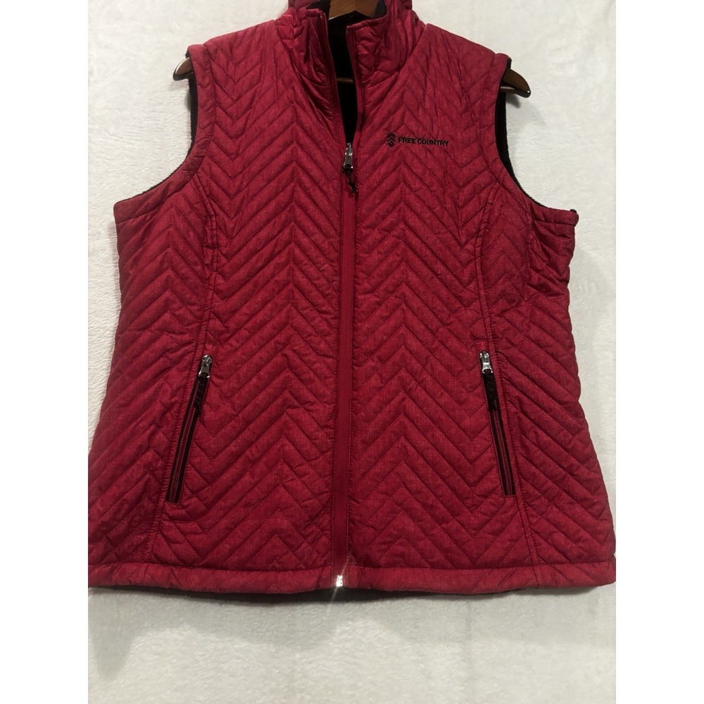 Free Country REVERSIBLE Pink Med Quilted Puffer Vest Womens Black Fur